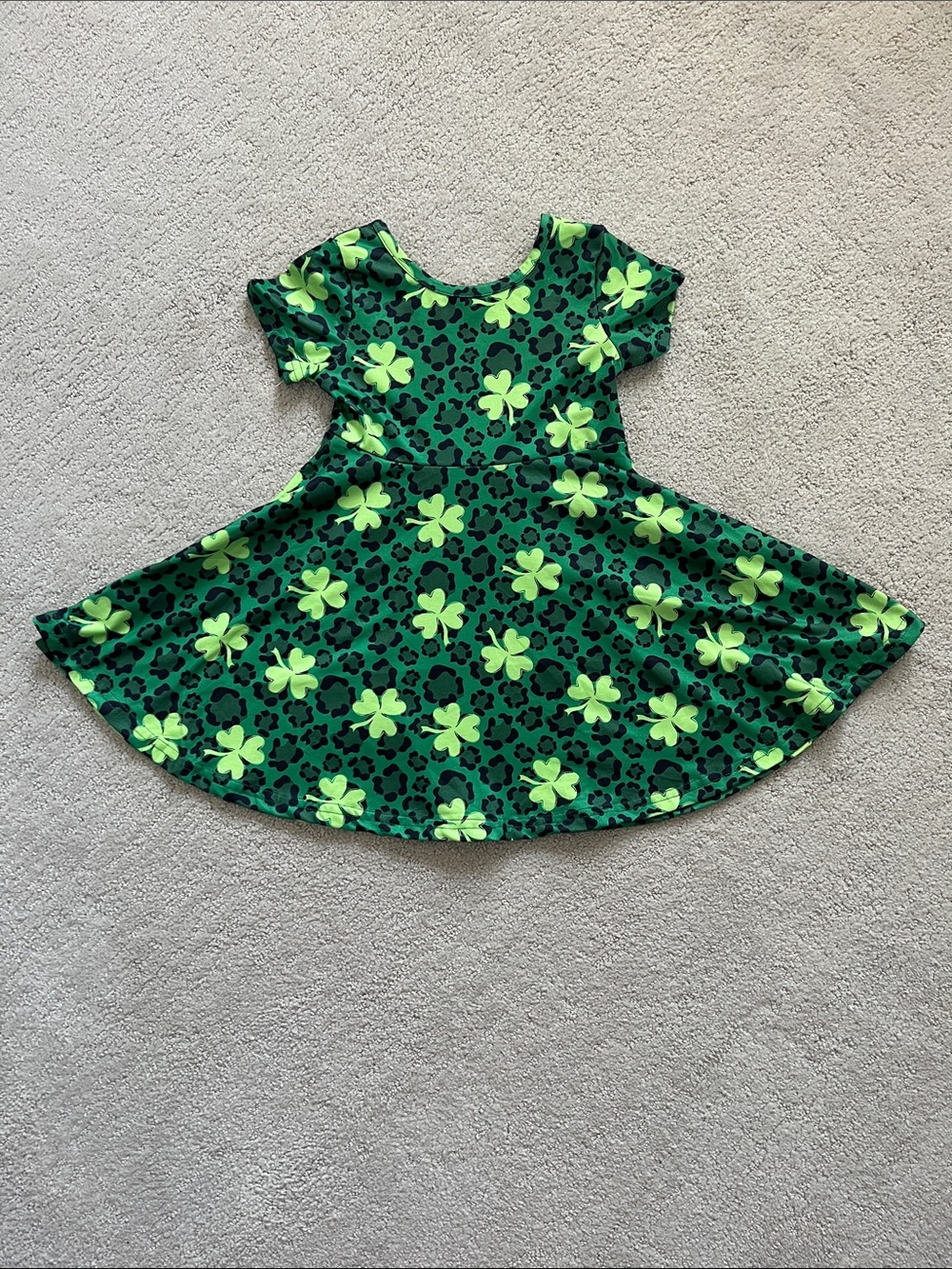 Set of 2 Dresses-Green Clover Leopard Print Twirl and Unicorn/Clover Sundress